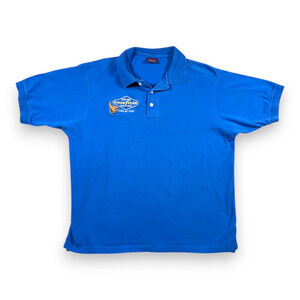 Vintage Goodyear Polo Shirt Adult LARGE Blue Farm Tires Titan Union Made USA 90s
